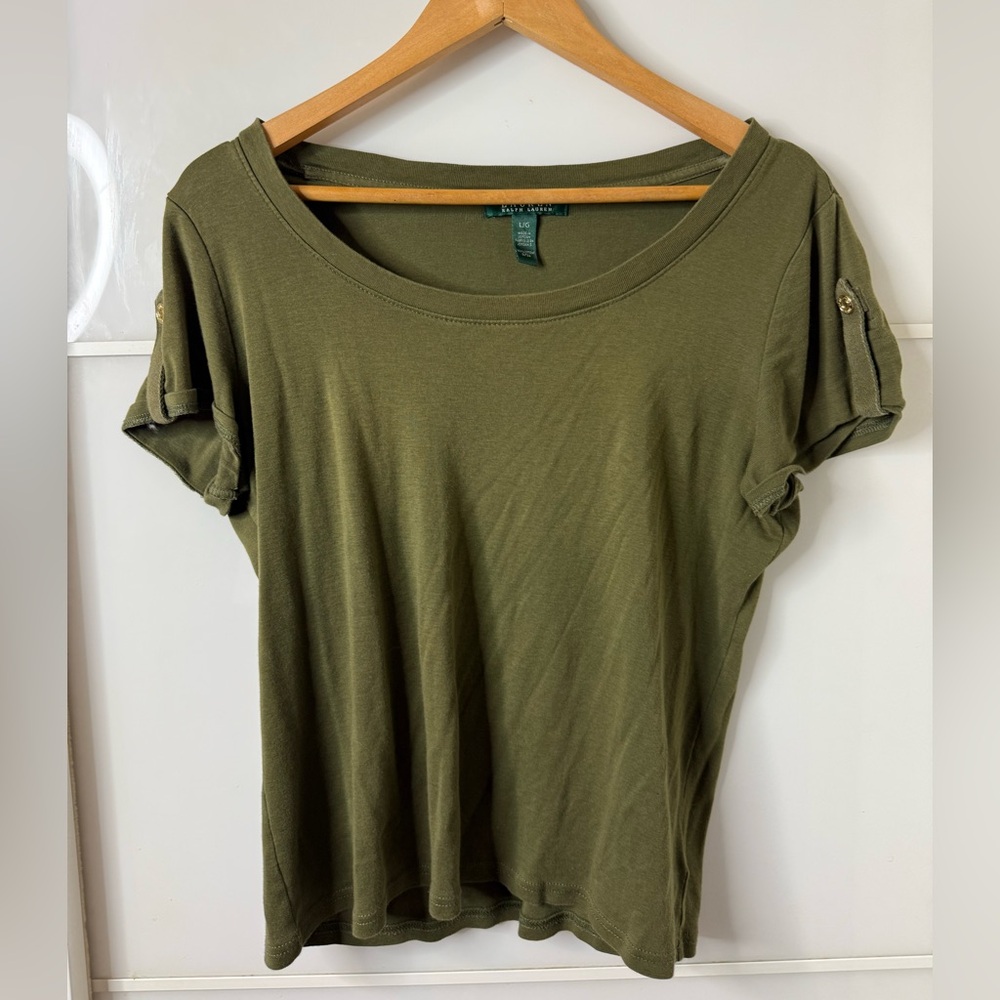 Polo Ralph Lauren Olive Green Women's Top Shirt Blouse with Buttons Size L